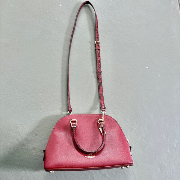 Coach Katy Snake Embossed Crossbody Satchel C5832 Cherry Red - Picture 8 of 15